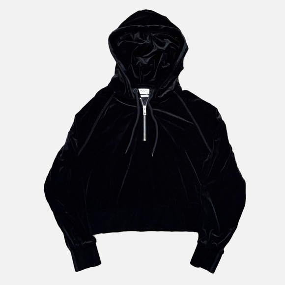 Rag & Bone Velvet Black Cropped Hoodie Relaxed Fit Sweater Small - Picture 7 of 14